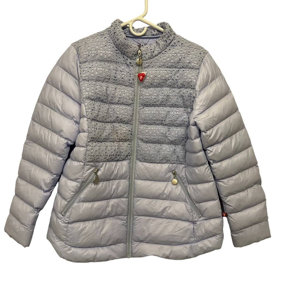 Chicos Size 2 Packable Puffer PrimaLoft Jacket Indigo Ice Large NWT